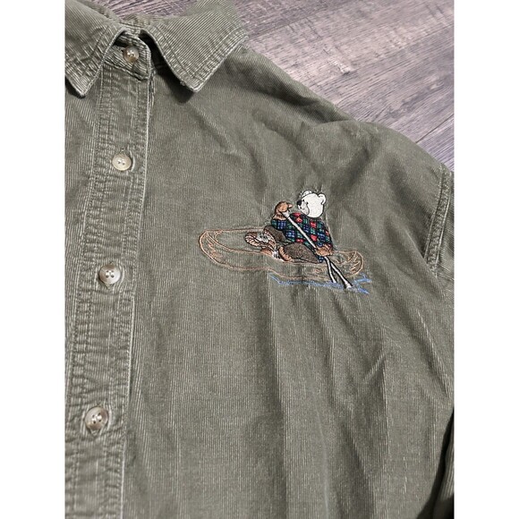 Vintage 90s Let’s Quizz Again Corduroy Button Shirt Bears Embroidered Womens M - Picture 3 of 6